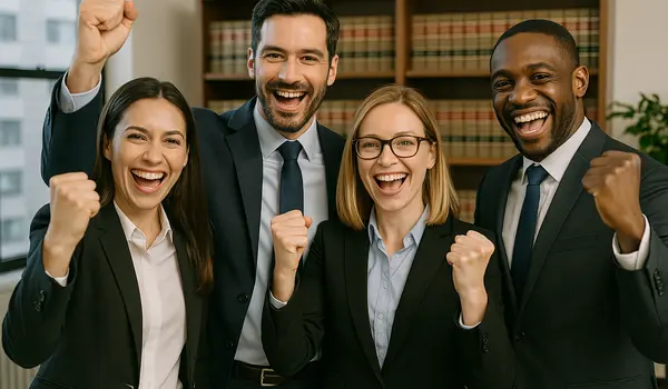 4 lawyers happy and smiling at the camera
