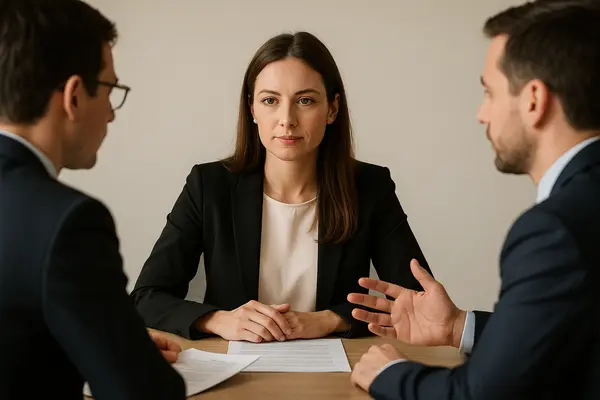 3 lawyers in an office discussing a legal case 3 lawyers in an office discussing a legal case