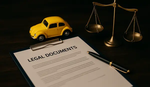 legal documents on top of a desk in a lemon law office