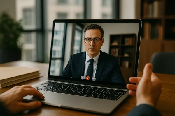 a lawyer having a video call meeting with a client a lawyer having a video call meeting with a client