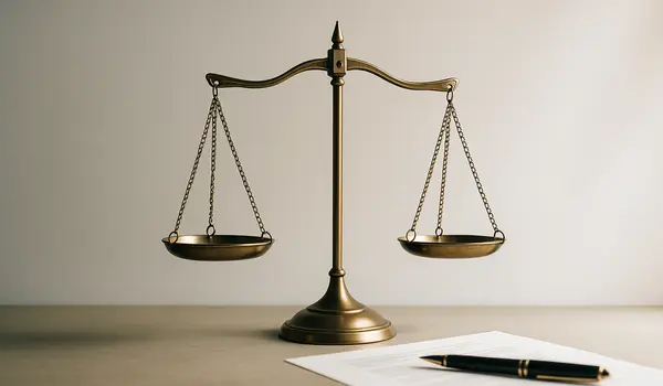scales of justice with some legal documents next to them